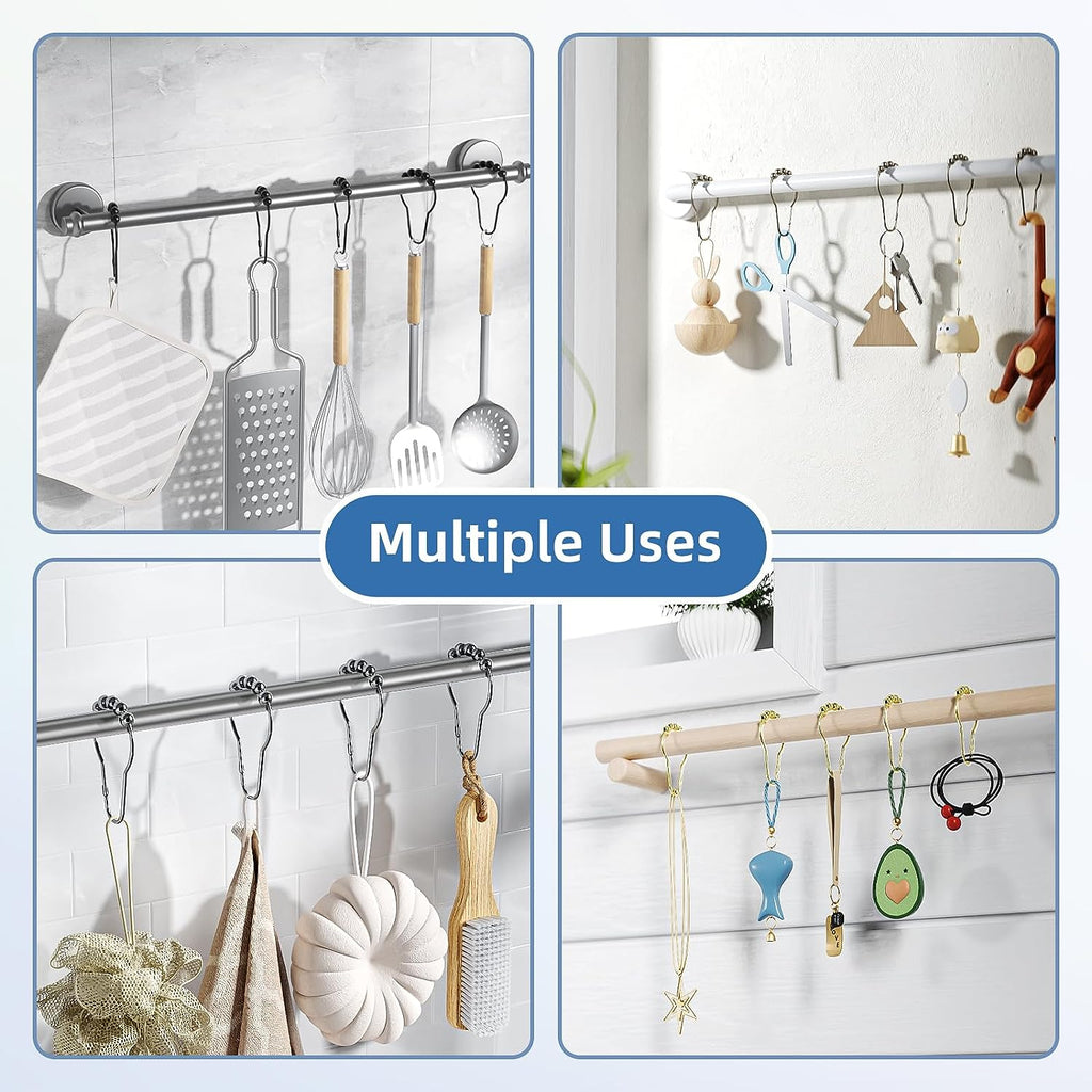 Shower Curtain Hooks Rings, Rust-Resistant Metal Shower Curtain Hooks for Bathroom Shower Rods Shower Hooks Shower Rings for Curtain - Set of 12, Nickel