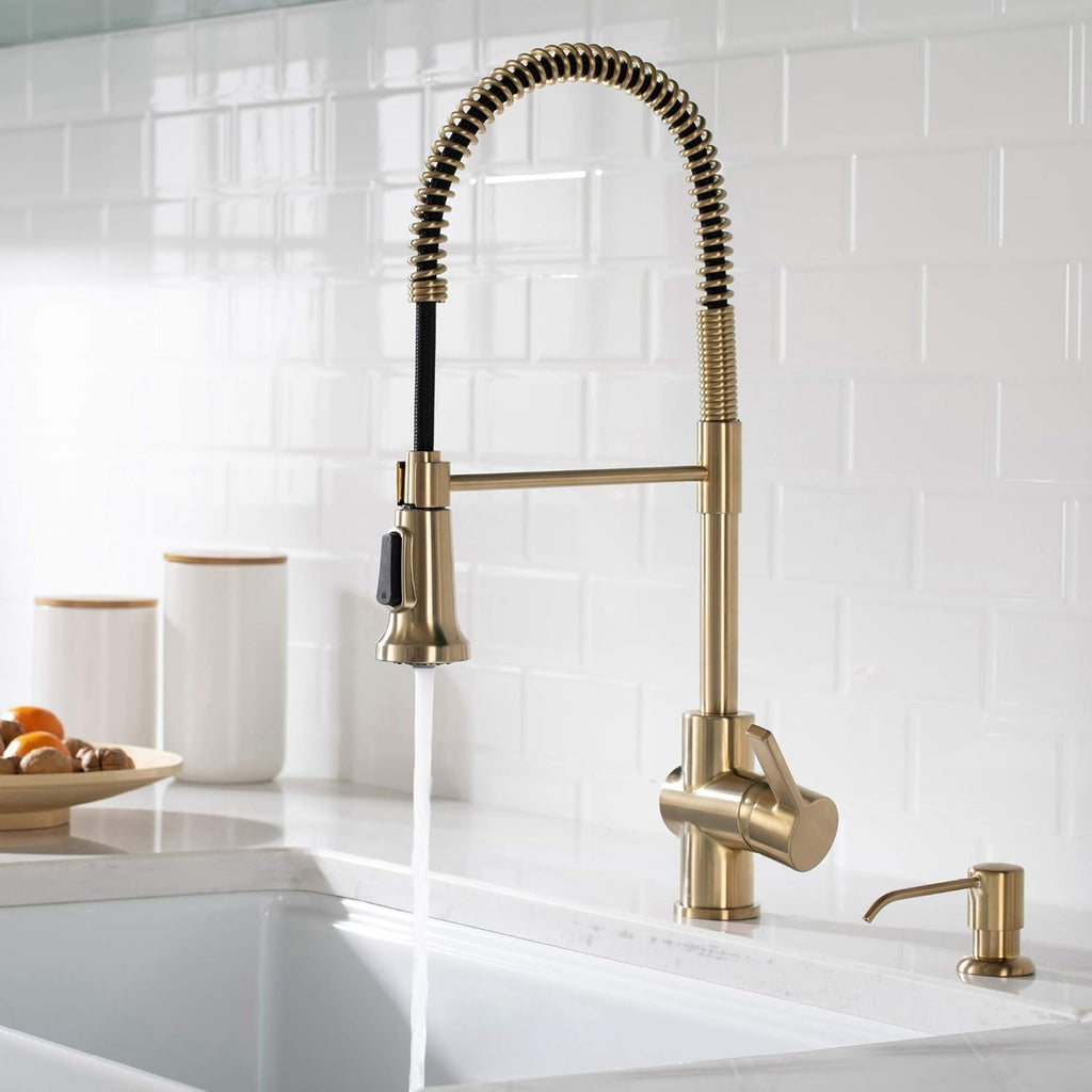 KRAUS Britt Commercial Style Kitchen Faucet in Spot Free Antique Champagne Bronze, KPF-1690SFACB