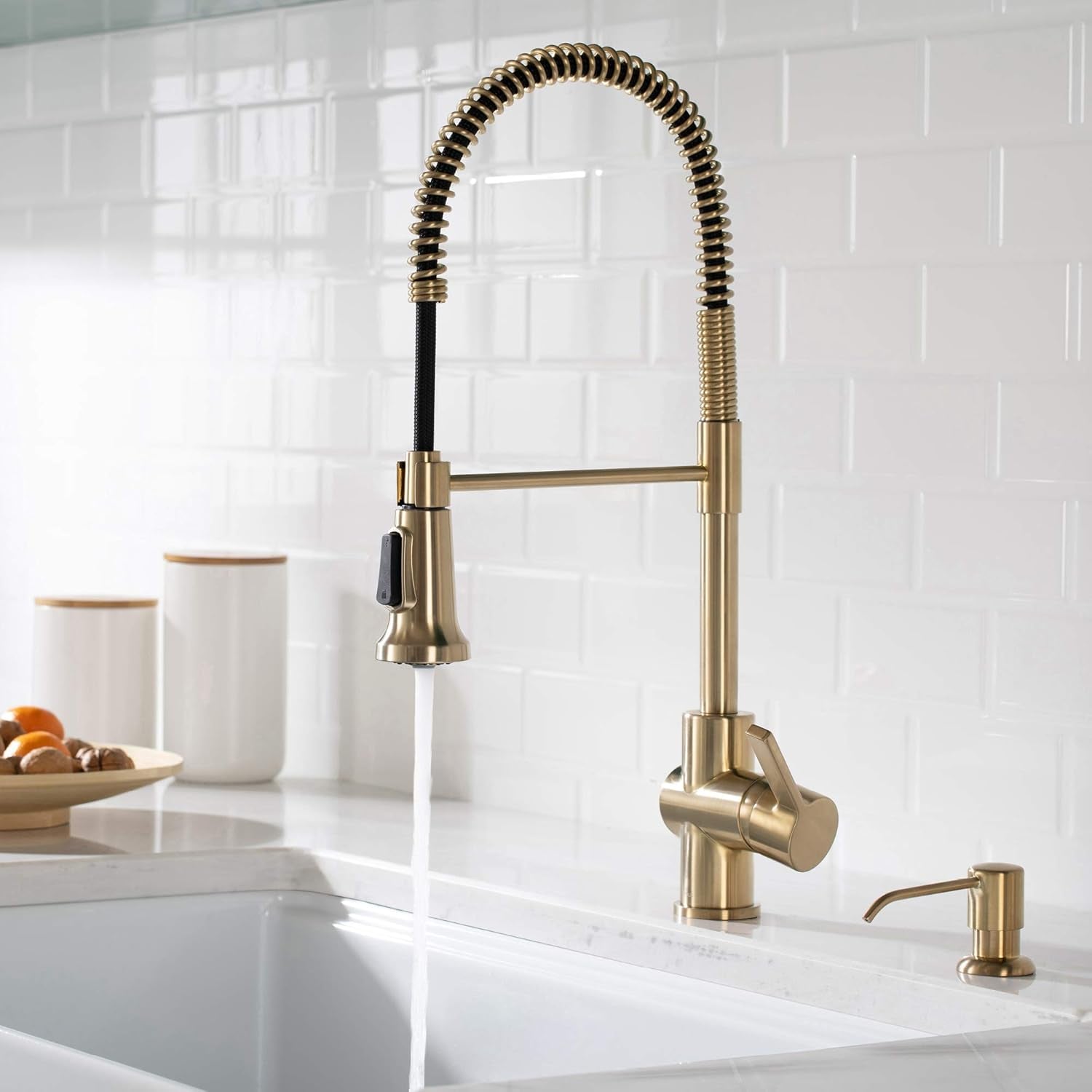 KRAUS Britt Commercial Style Kitchen Faucet in Spot Free Antique Champagne Bronze, KPF-1690SFACB