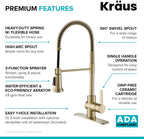 KRAUS Britt Commercial Style Kitchen Faucet in Spot Free Antique Champagne Bronze, KPF-1690SFACB