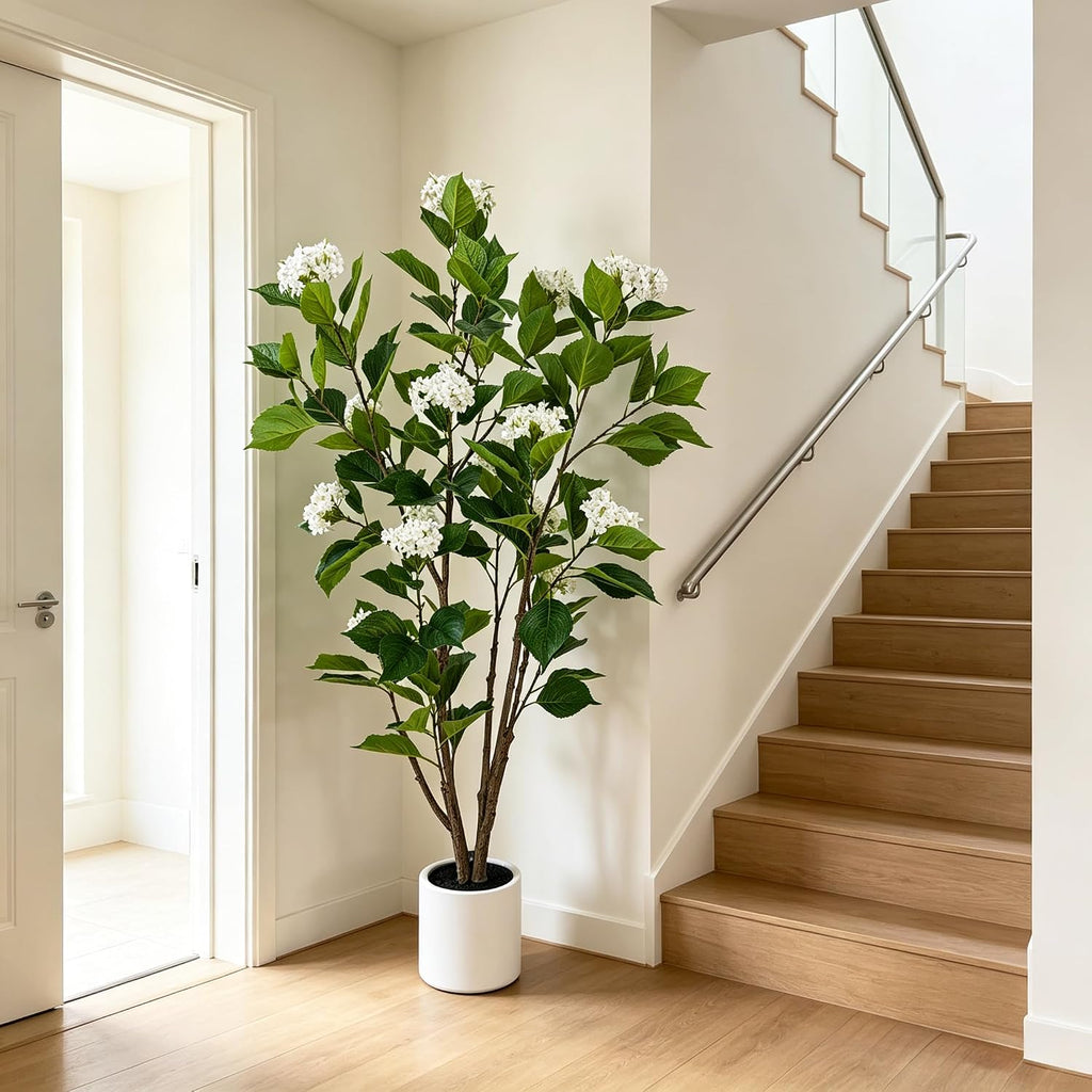 5FT Artificial Hydrangea Tree with White Flowers & Decorative Planter
