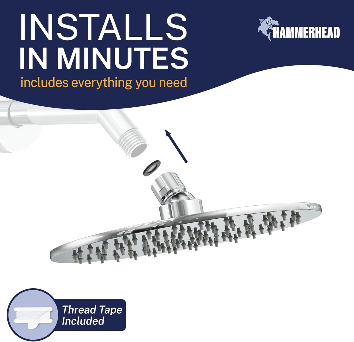® Solid Metal 8 Inch Rainfall Shower Head – CHROME - Shower Head Rainfall - 2.5 GPM High Flow Shower Head Optimized for Pressure – Large round Rain Shower Heads