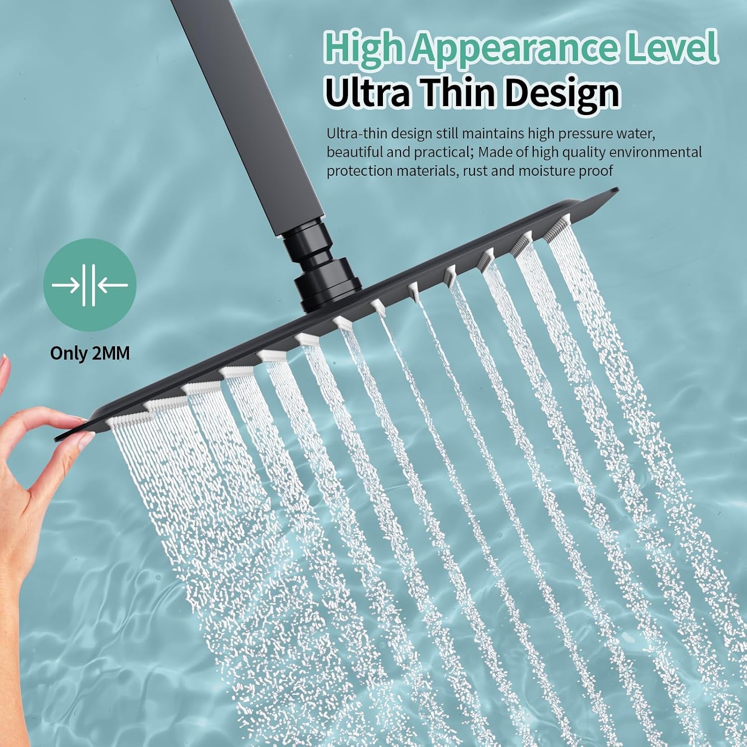 12 Inch Rain Shower Head 304 Stailess Steel Matte Black High Pressure Rainfall Showerhead Water Saving