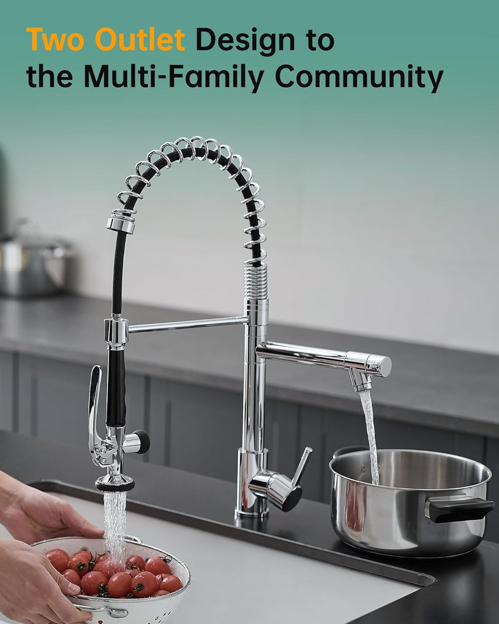 Chrome Kitchen Faucet with Sprayer,Commercial Faucet