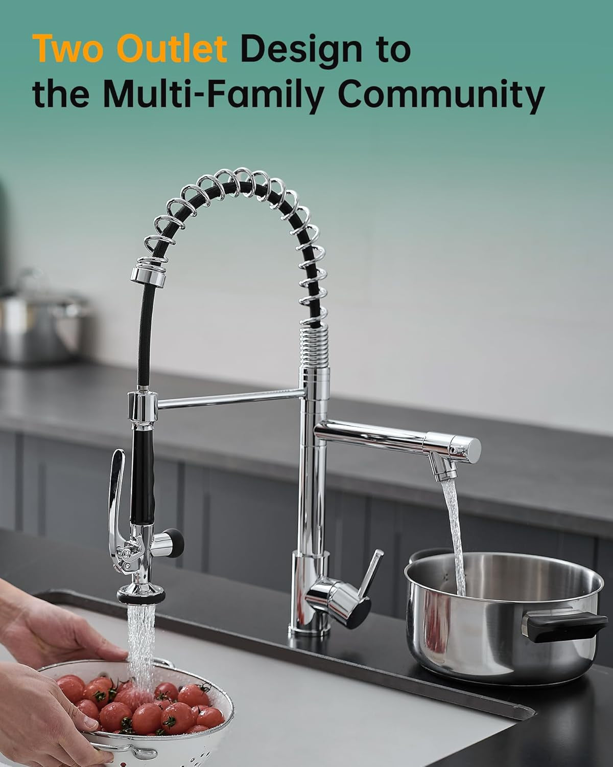 Chrome Kitchen Faucet with Sprayer,Commercial Faucet
