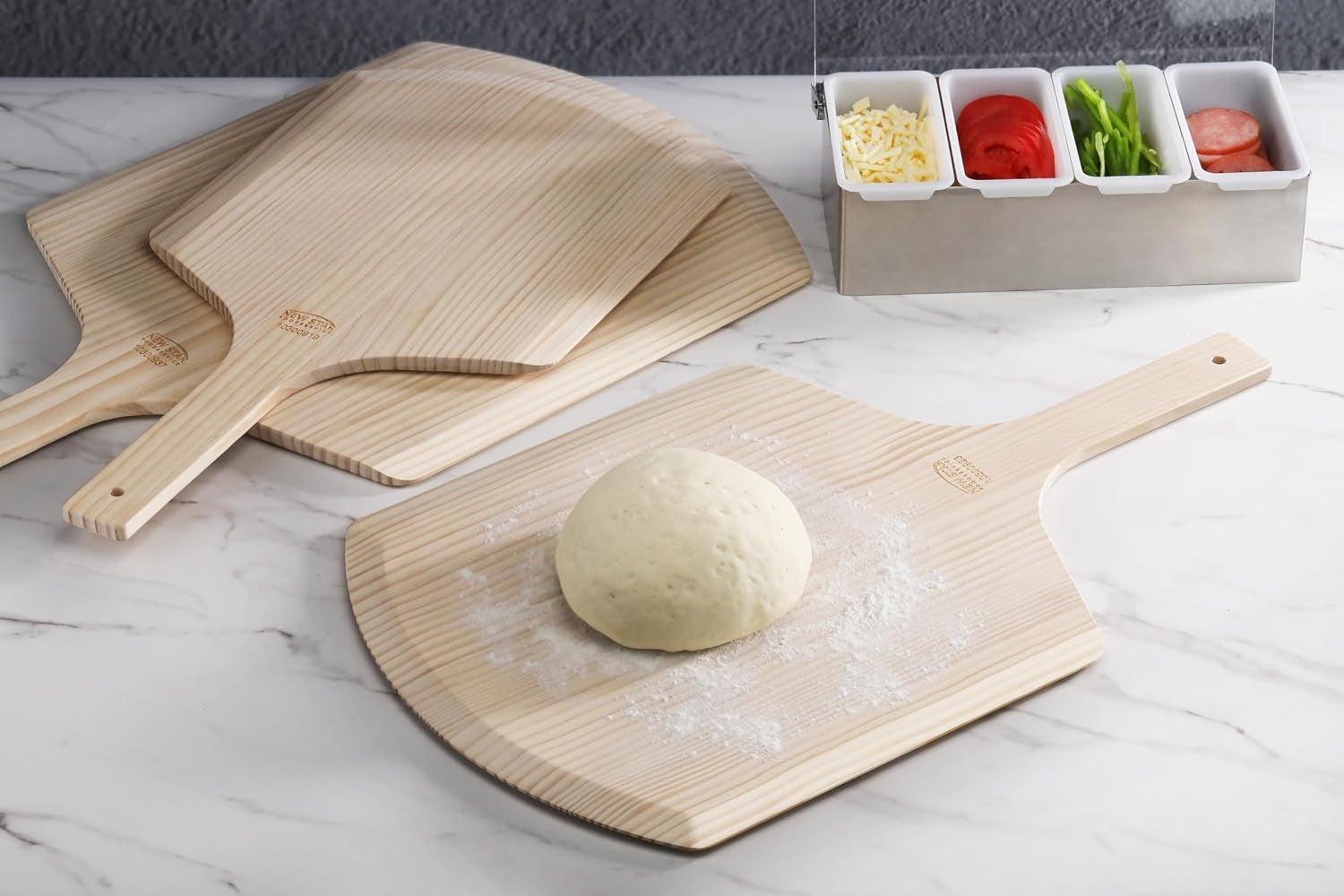 50295 Restaurant-Grade Wooden Pizza Peel, 16" L X 14" W Plate, with 8" L Wooden Handle, 24" Overall Length