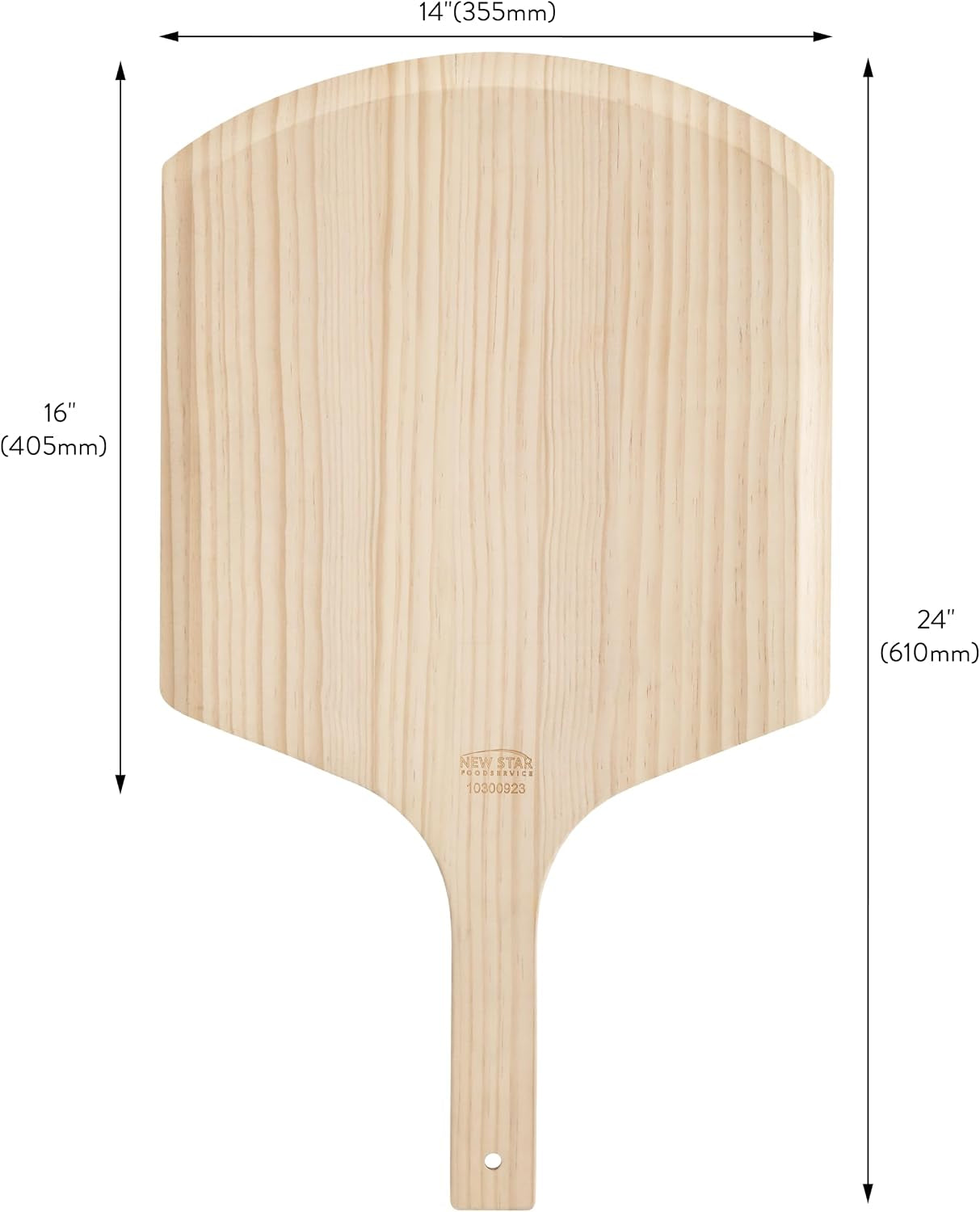 50295 Restaurant-Grade Wooden Pizza Peel, 16" L X 14" W Plate, with 8" L Wooden Handle, 24" Overall Length