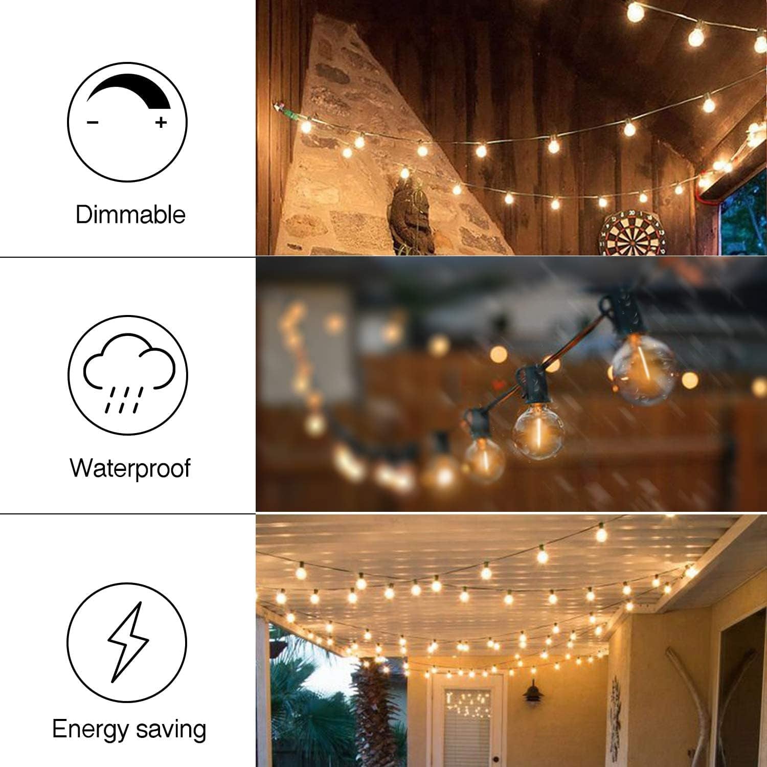 29FT Outdoor String Lights, G40 Globe LED Dimmable Patio Lights