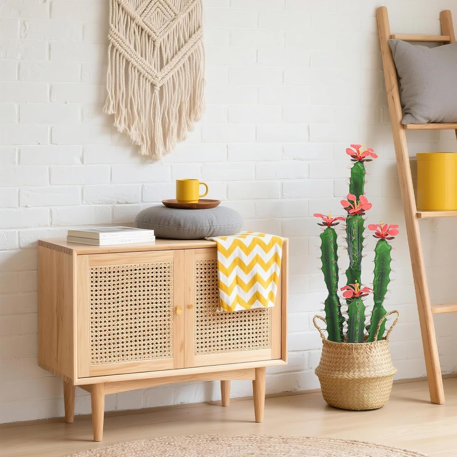 30Inch Fake Cactus with Red Flowers, Faux Desert Cacti Fake Cactus Plant, Lagre Artificial Succulents Plants for Indoor and Outdoor Home Office Decor