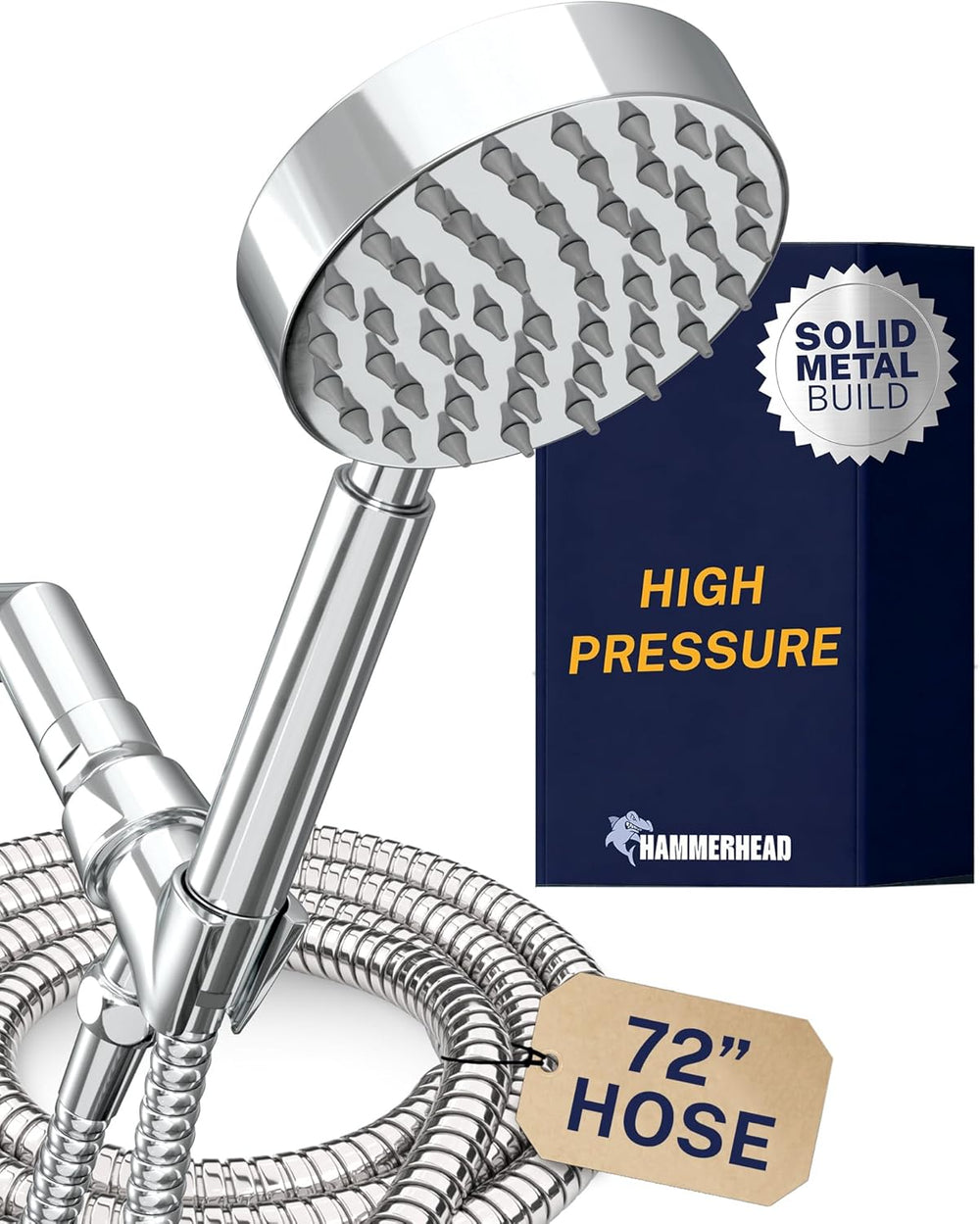 ® Solid Metal Handheld Shower Head with Hose and Brass Holder - CHROME - 2.5 GPM High Pressure Shower Heads with Adjustable Shower Wand Bracket - 6Ft Flexible Extension