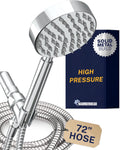 ® Solid Metal Handheld Shower Head with Hose and Brass Holder - CHROME - 2.5 GPM High Pressure Shower Heads with Adjustable Shower Wand Bracket - 6Ft Flexible Extension