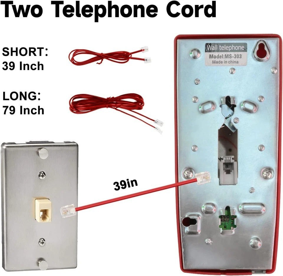 Teléfono retro de montaje en pared con timbre mecánico fuerte teléfonos vintage rojo