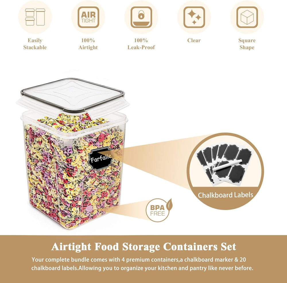 Flour Storage Containers 5.2L, 4 PCS Food Storage Containers, Black
