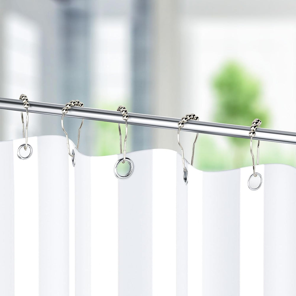 Shower Curtain Hooks Rings, Rust-Resistant Metal Shower Curtain Hooks for Bathroom Shower Rods Shower Hooks Shower Rings for Curtain - Set of 12, Nickel