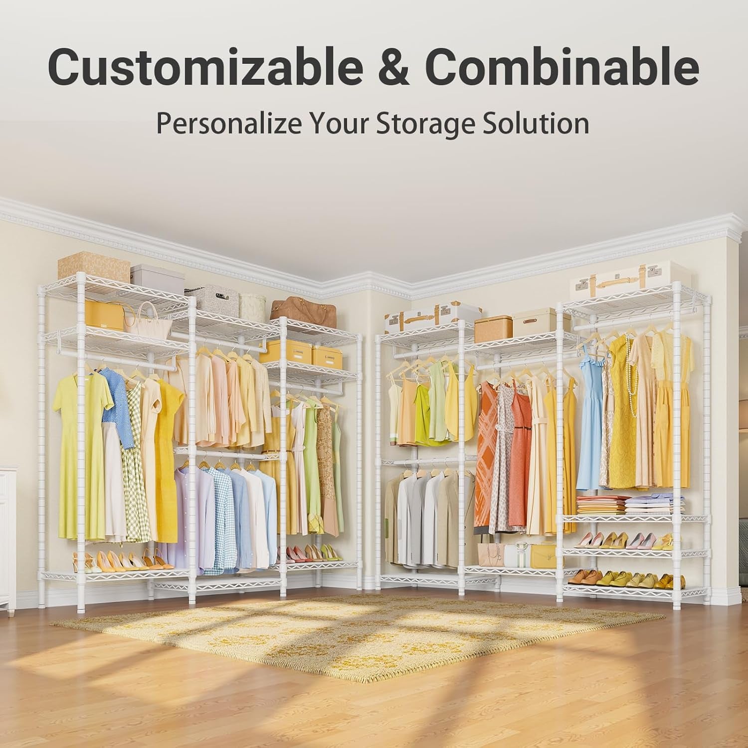 V5 Heavy Duty Clothes Rack, Freestanding Modular Closet System, White