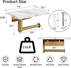 Toilet Paper Holder with Natural Marble Shelf for Bathroom Washroom,Wall Mounted Tissue Holder Suitable for Mega Roll (Brushed Gold, Middle 7.87 * 4.72 In)