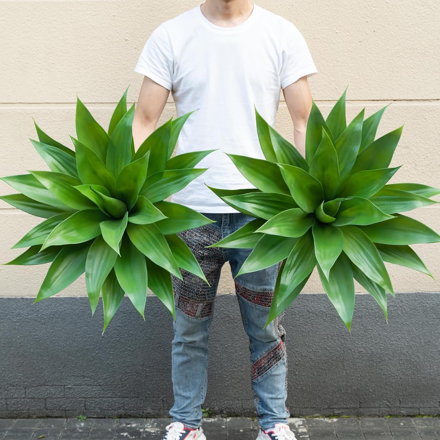 28 Inch Artificial Agave Plants Outdoor Set of 2, Large Faux Succulent Plants for Indoor Home Decor, Realistic Fake Agave Greenery for Patio Porch Garden, UV Resistant Plants without Pot