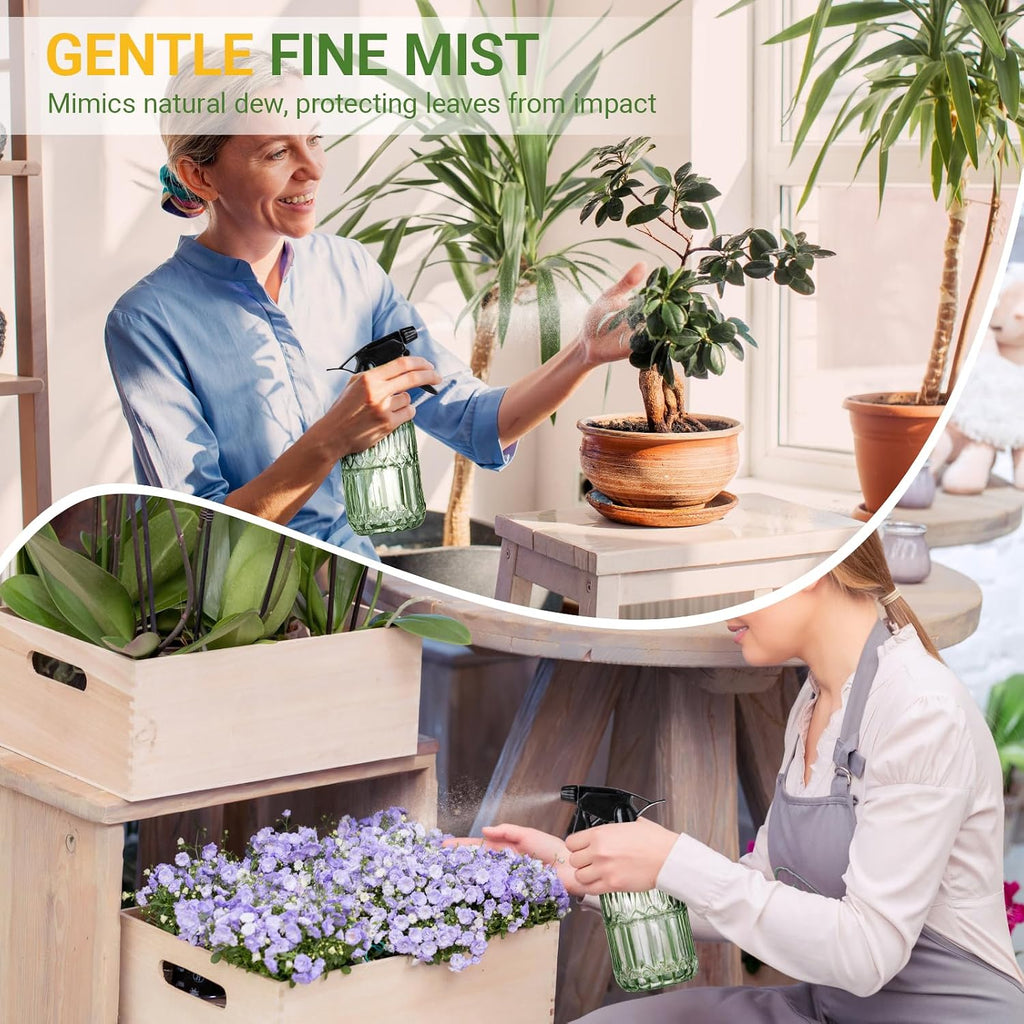Glass Plant Mister Bottle - 13.5 Oz Refillable Leak Proof Water Spray Bottle for Indoor Plants, Spring Gardening,Cleaning, Hair, Pets Care with Adjustable Mist Nozzle (Green)