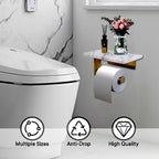 Toilet Paper Holder with Natural Marble Shelf for Bathroom Washroom,Wall Mounted Tissue Holder Suitable for Mega Roll (Brushed Gold, Middle 7.87 * 4.72 In)