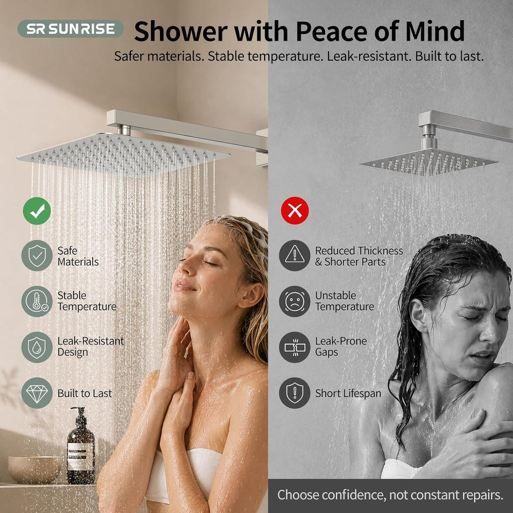 Shower Faucet Set 12-Inch Rainfall Shower Head Brushed Nickel