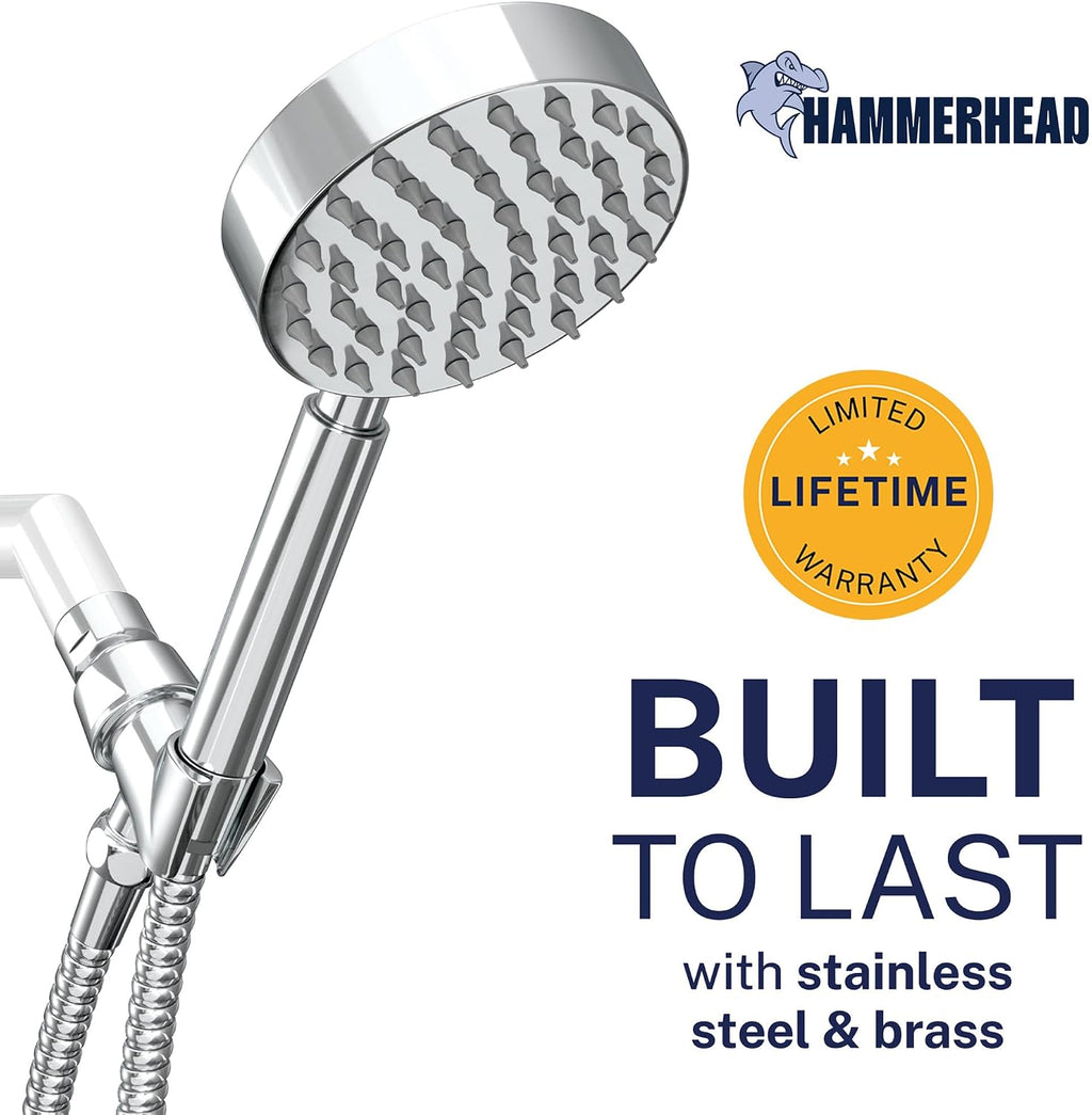 ® Solid Metal Handheld Shower Head with Hose and Brass Holder - CHROME - 2.5 GPM High Pressure Shower Heads with Adjustable Shower Wand Bracket - 6Ft Flexible Extension