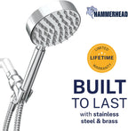 ® Solid Metal Handheld Shower Head with Hose and Brass Holder - CHROME - 2.5 GPM High Pressure Shower Heads with Adjustable Shower Wand Bracket - 6Ft Flexible Extension