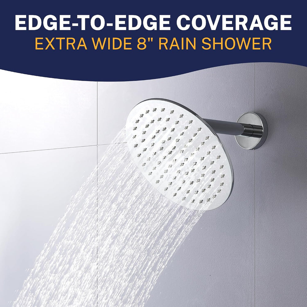 ® Solid Metal 8 Inch Rainfall Shower Head – CHROME - Shower Head Rainfall - 2.5 GPM High Flow Shower Head Optimized for Pressure – Large round Rain Shower Heads
