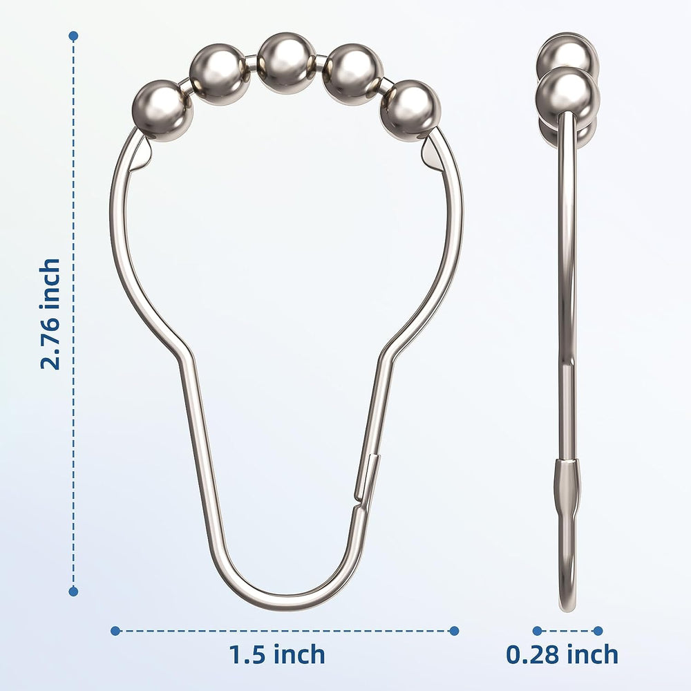 Shower Curtain Hooks Rings, Rust-Resistant Metal Shower Curtain Hooks for Bathroom Shower Rods Shower Hooks Shower Rings for Curtain - Set of 12, Nickel