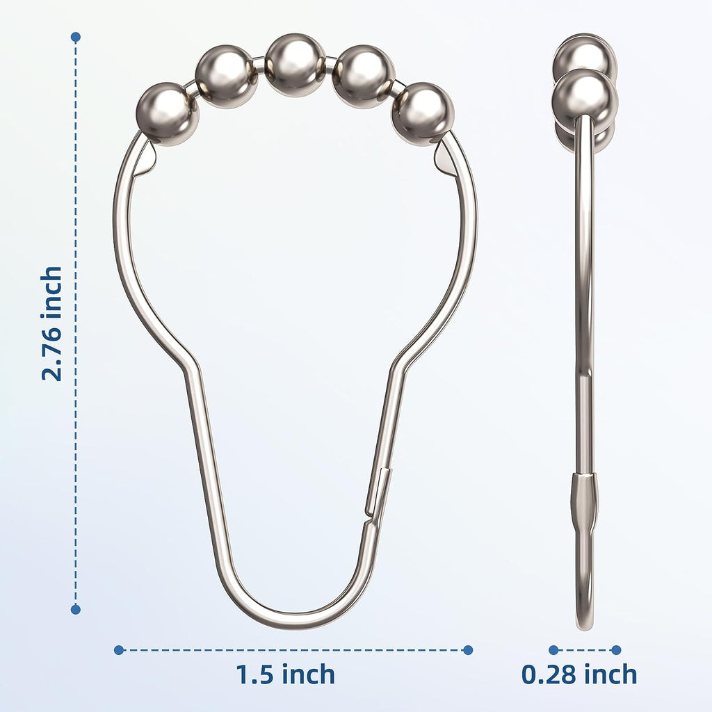 Shower Curtain Hooks Rings, Rust-Resistant Metal Shower Curtain Hooks for Bathroom Shower Rods Shower Hooks Shower Rings for Curtain - Set of 12, Nickel