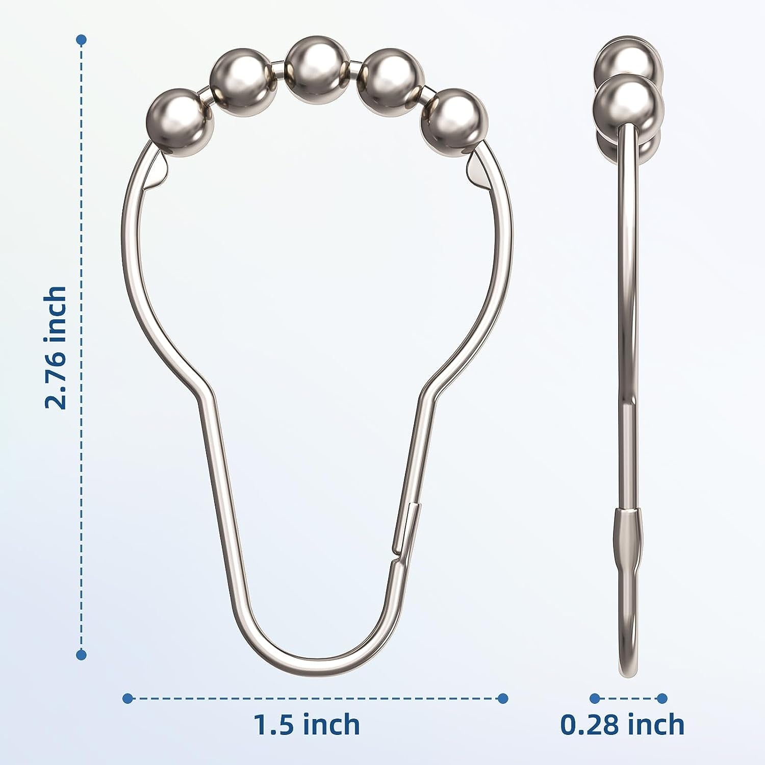 Shower Curtain Hooks Rings, Rust-Resistant Metal Shower Curtain Hooks for Bathroom Shower Rods Shower Hooks Shower Rings for Curtain - Set of 12, Nickel