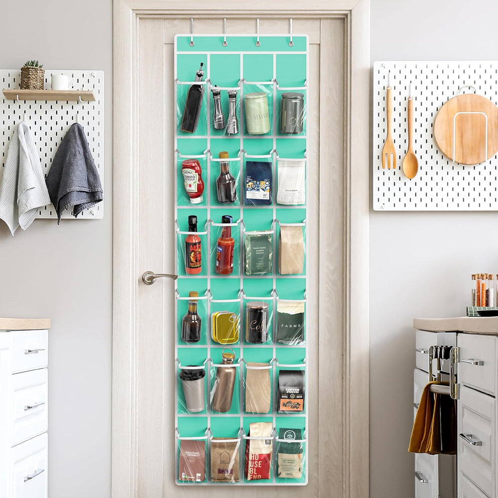 24 Pockets Clear over the Door Shoe Organizer, Turquoise