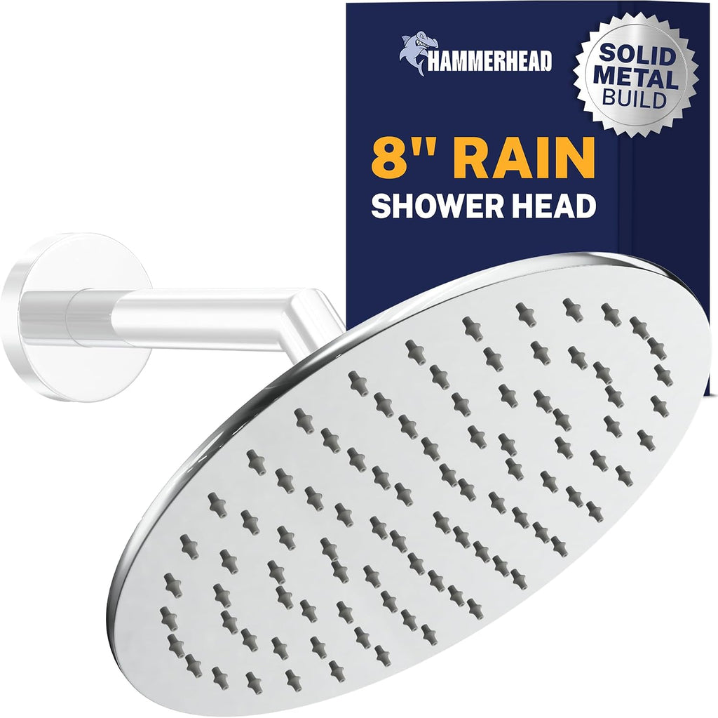 ® Solid Metal 8 Inch Rainfall Shower Head – CHROME - Shower Head Rainfall - 2.5 GPM High Flow Shower Head Optimized for Pressure – Large round Rain Shower Heads