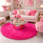 Hot Pink Plush round Circle Rug 5Ft for Girls Bedroom Playroom