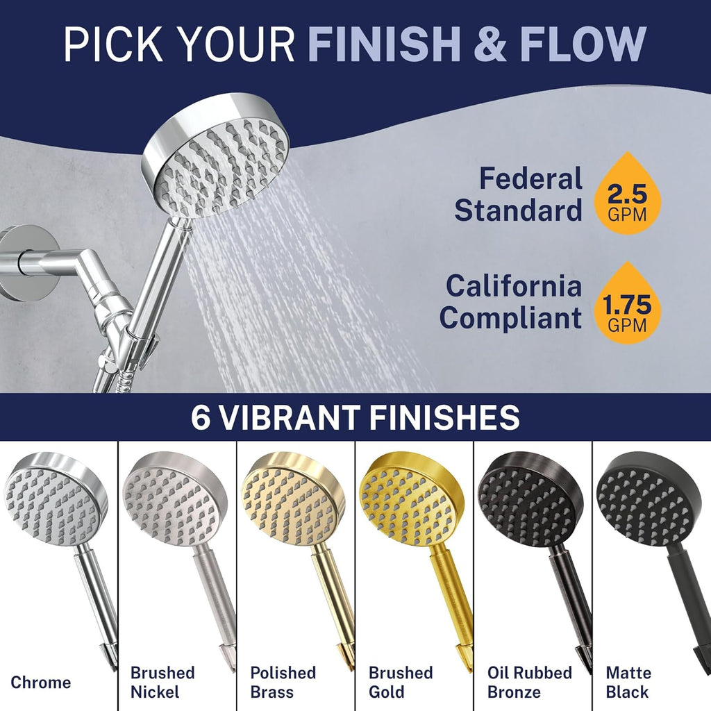 ® Solid Metal Handheld Shower Head with Hose and Brass Holder - CHROME - 2.5 GPM High Pressure Shower Heads with Adjustable Shower Wand Bracket - 6Ft Flexible Extension