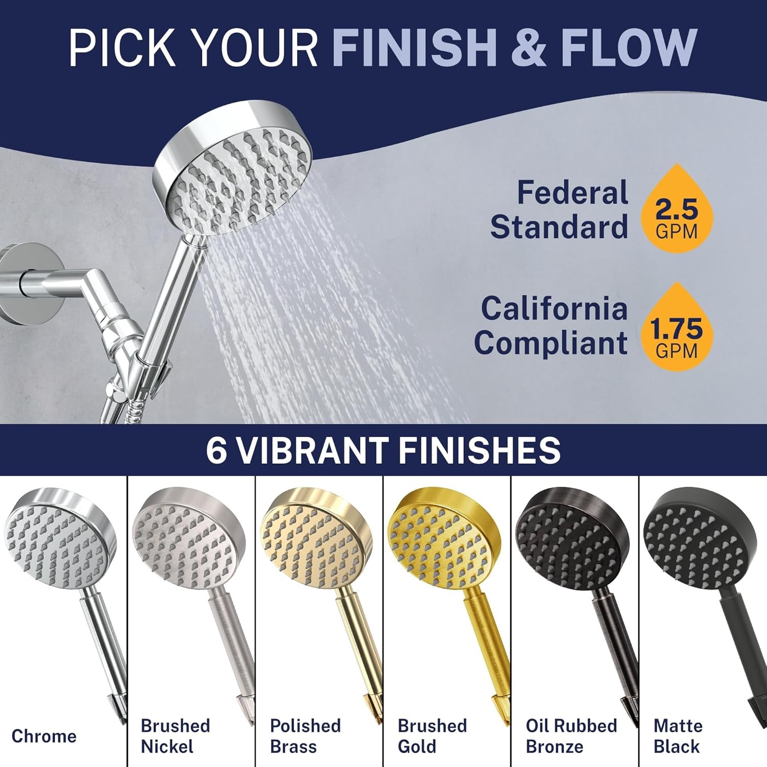 ® Solid Metal Handheld Shower Head with Hose and Brass Holder - CHROME - 2.5 GPM High Pressure Shower Heads with Adjustable Shower Wand Bracket - 6Ft Flexible Extension