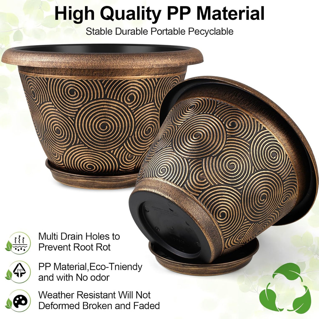 16 Inch Large Planter Pot for Plants Indoor Outdoor, 4 Pack Plastic Flower Pots with Drainage Hole & Tray, Modern Decorative Garden Pot with Saucer, Plant Container for House