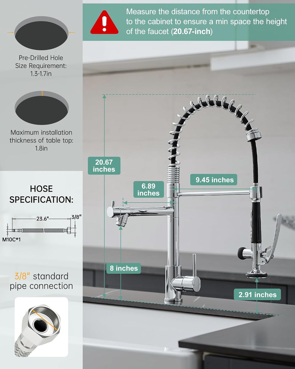 Chrome Kitchen Faucet with Sprayer,Commercial Faucet