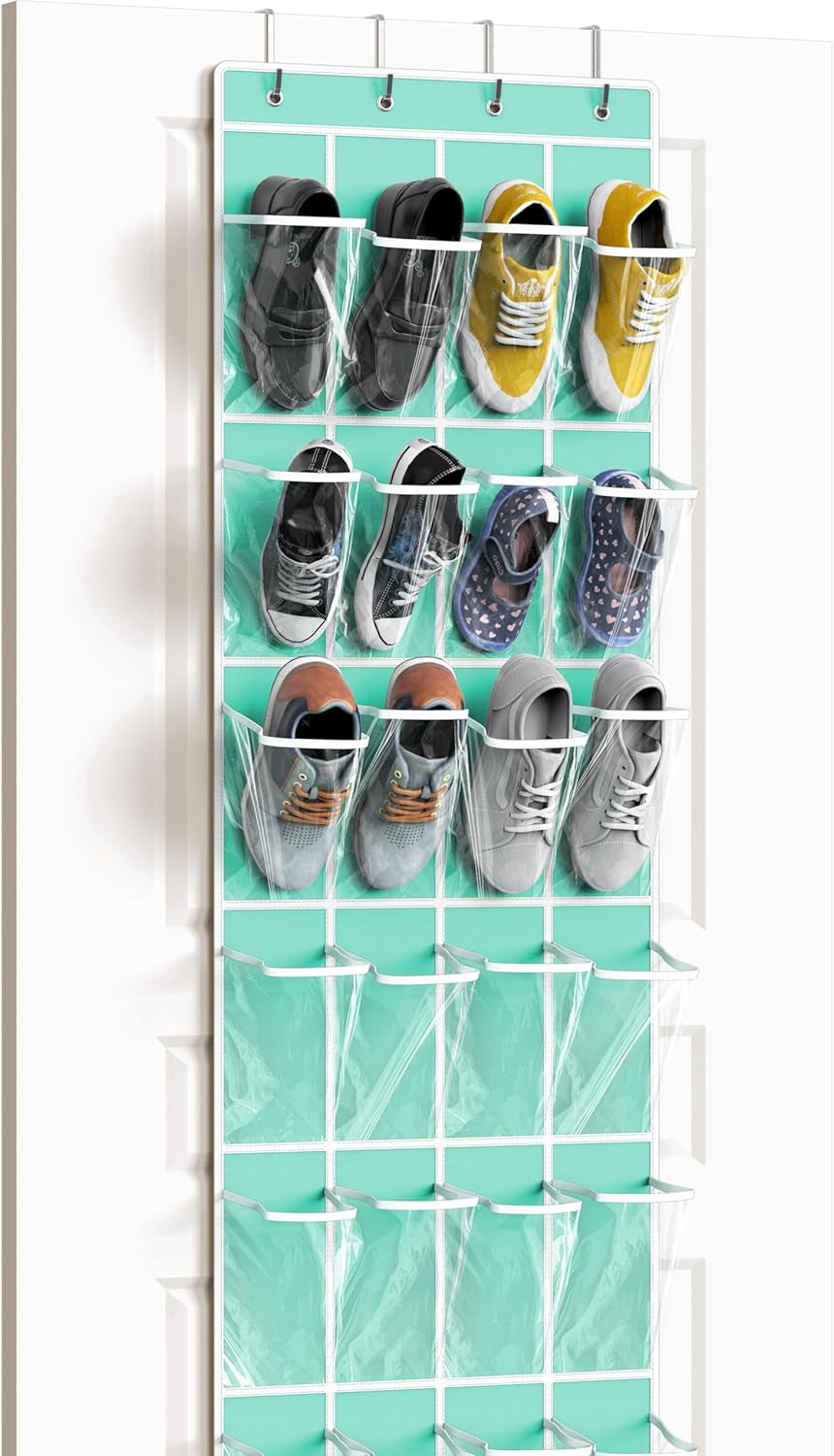24 Pockets Clear over the Door Shoe Organizer, Turquoise