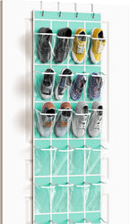 24 Pockets Clear over the Door Shoe Organizer, Turquoise