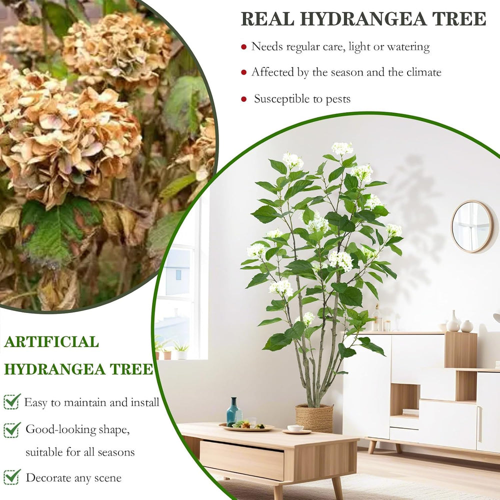 5FT Artificial Hydrangea Tree with White Flowers & Decorative Planter