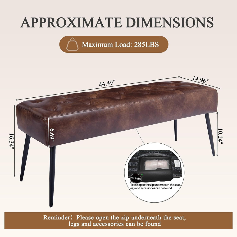 Button-Tufted Ottoman Bench, Upholstered Bedroom Benches Footrest Stool Dining Bench Leather Accent Bench for Entryway Dining Room Living Room Bedroom End of Bed, Dark Brown