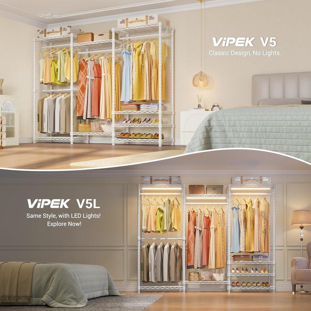 V5 Heavy Duty Clothes Rack, Freestanding Modular Closet System, White