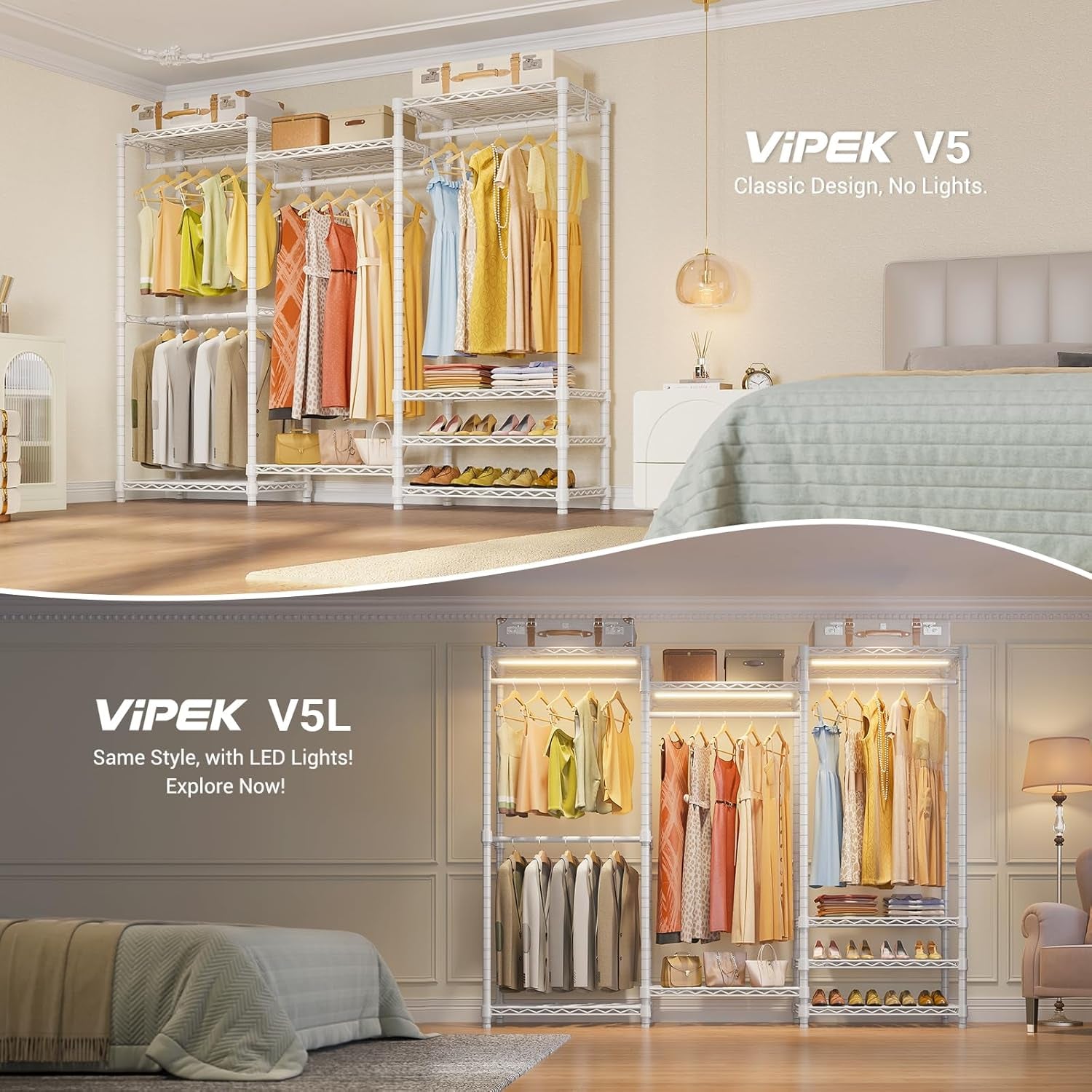 V5 Heavy Duty Clothes Rack, Freestanding Modular Closet System, White