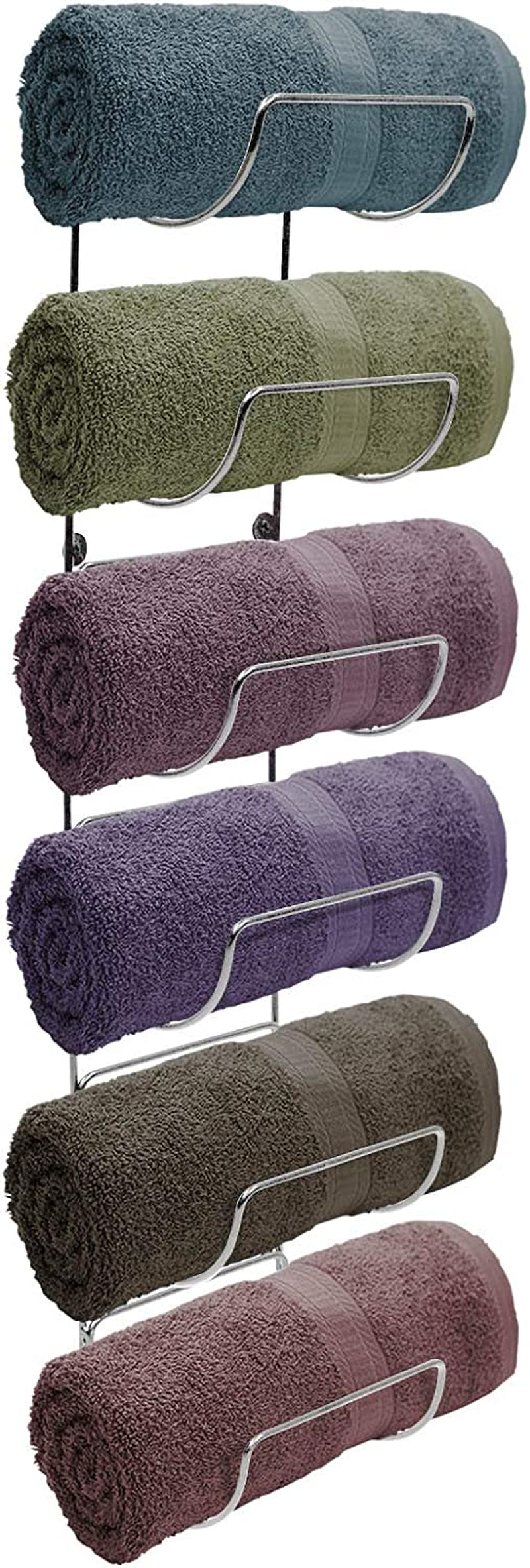 Towel Rack, 6-Compartment Wall-Mount, Wall-Mounted (Silver)