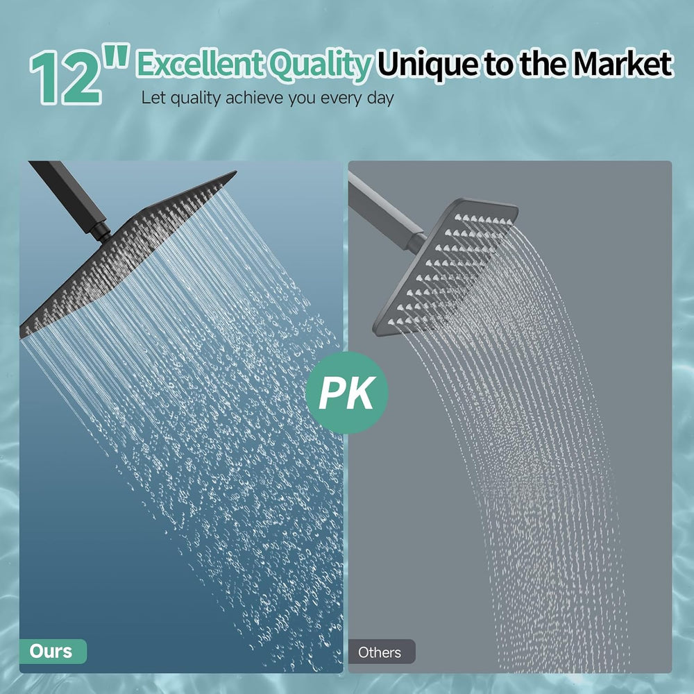 12 Inch Rain Shower Head 304 Stailess Steel Matte Black High Pressure Rainfall Showerhead Water Saving