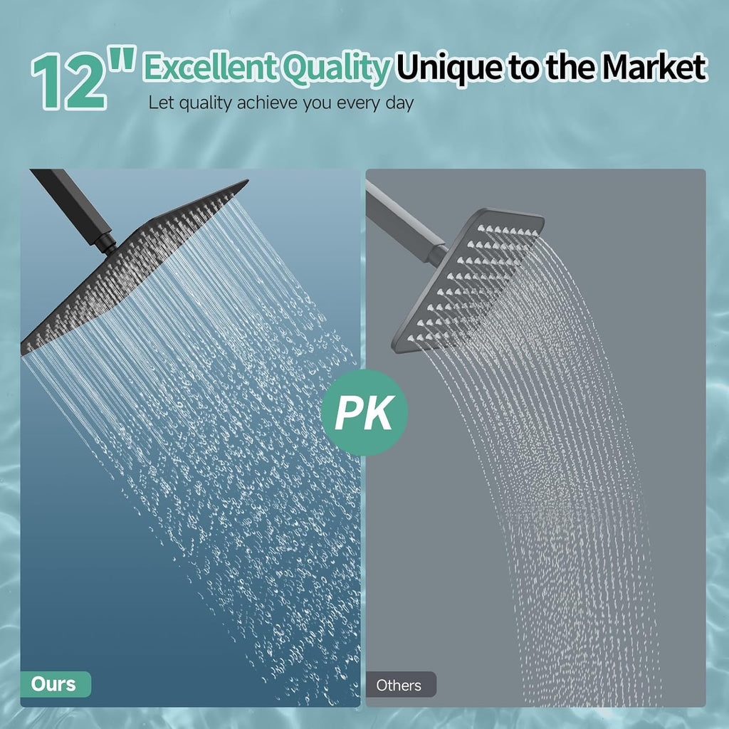 12 Inch Rain Shower Head 304 Stailess Steel Matte Black High Pressure Rainfall Showerhead Water Saving