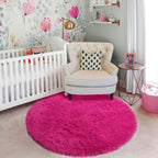 Hot Pink Plush round Circle Rug 5Ft for Girls Bedroom Playroom