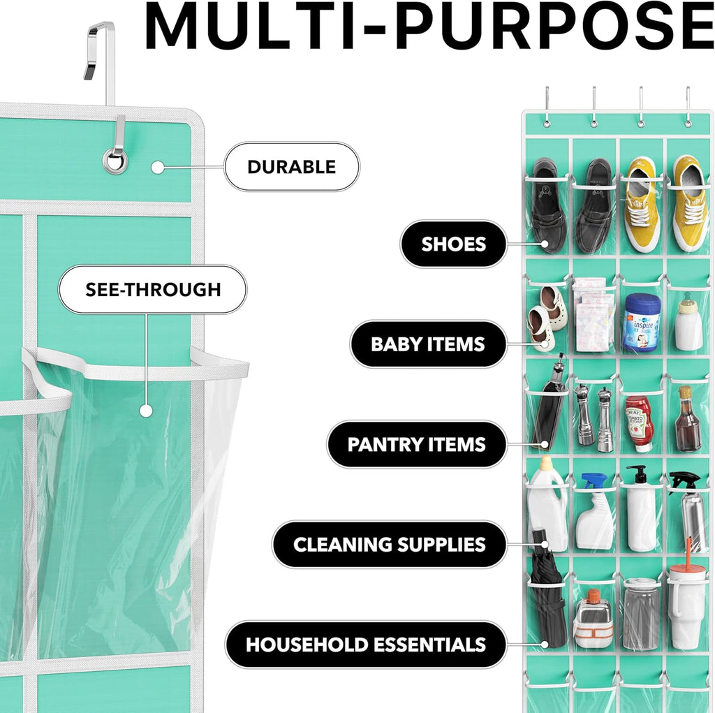 24 Pockets Clear over the Door Shoe Organizer, Turquoise