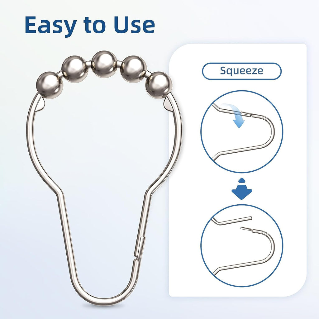 Shower Curtain Hooks Rings, Rust-Resistant Metal Shower Curtain Hooks for Bathroom Shower Rods Shower Hooks Shower Rings for Curtain - Set of 12, Nickel