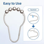 Shower Curtain Hooks Rings, Rust-Resistant Metal Shower Curtain Hooks for Bathroom Shower Rods Shower Hooks Shower Rings for Curtain - Set of 12, Nickel